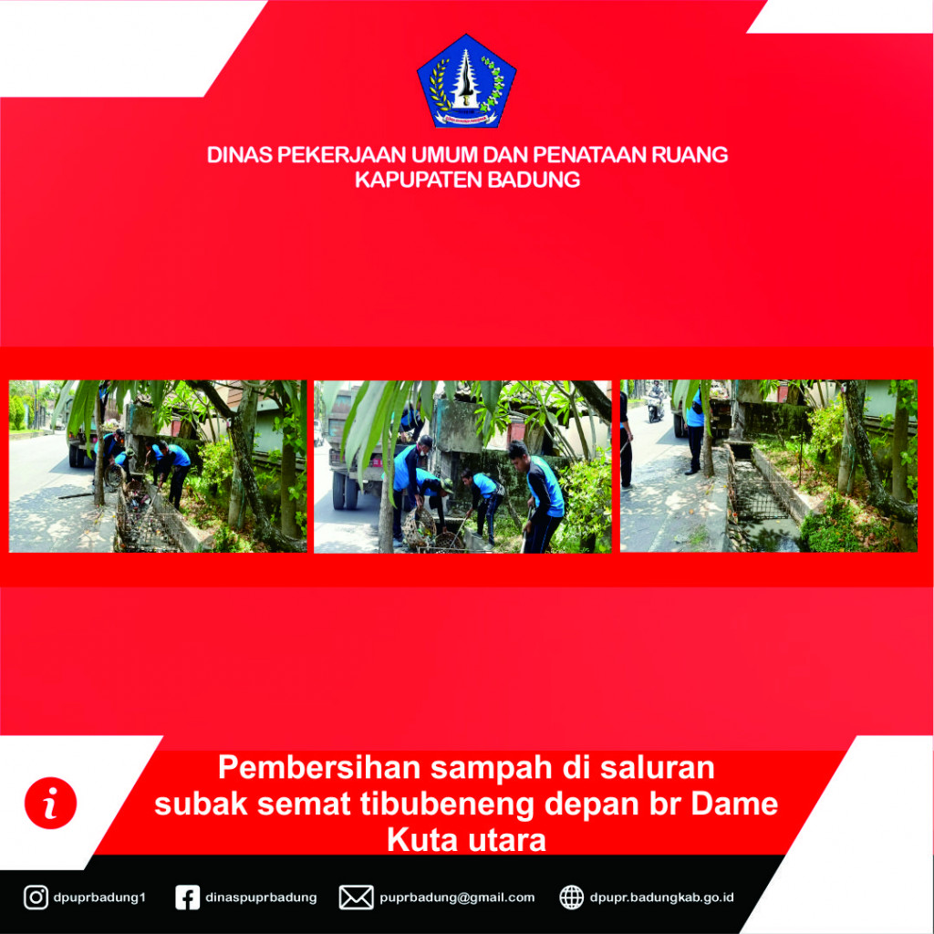 Pembersihan sampah di saluran subak semat tibubeneng depan br Dame Kecamatan Kuta utara Kabupaten Badung